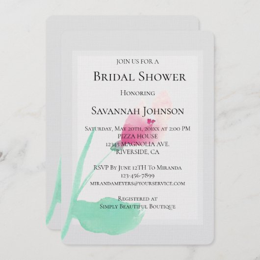 Romantisches graurosa Brautparty Einladung (Vorne/Hinten)