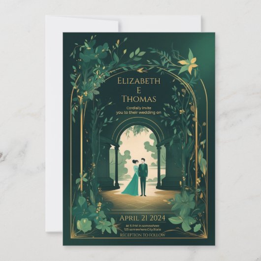 Romantisches Grün und Gold. Einladung (Vorderseite)