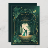 Romantisches Grün und Gold. Einladung (Vorne/Hinten)