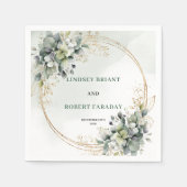 Romantisches Grün und Goldene Botanische Hochzeit Serviette (Vorderseite)