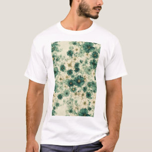 Romantisches grün-weißes Wasserfarben-Blumenmuster T-Shirt