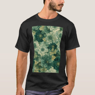 Romantisches grünes botanisches Blütenmuster T-Shirt