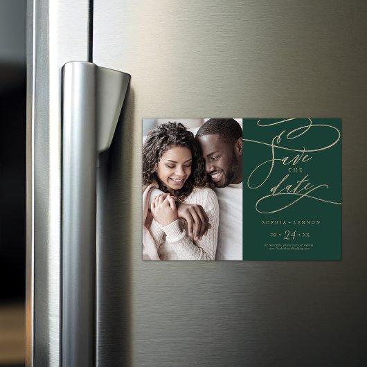 Romantisches grünes Foto Save the Date Magneteinladung
