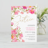 Romantisches handgestrichenes Rosa Foto Süß 16 Einladung (Stehend Vorderseite)