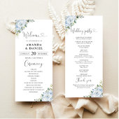 Romantisches hellblaues florales Hochzeitsprogramm Programm