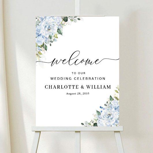 Romantisches hellblaues florales Hochzeitszeremoni Poster