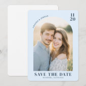 Romantisches hellblaues minimalistisches Foto Save The Date (Vorne/Hinten)