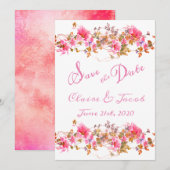 Romantisches Hellrosa Blumenschrift Save The Date (Vorne/Hinten)