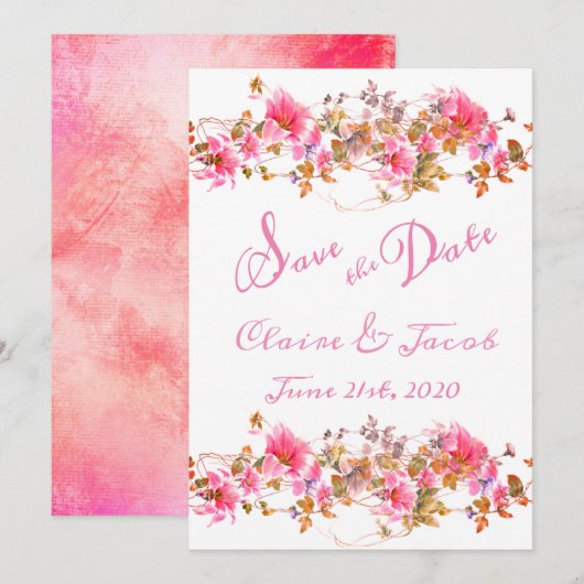 Romantisches Hellrosa Blumenschrift Save The Date (Vorne/Hinten)