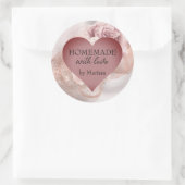Romantisches Herz auf Glitzer Rose Homemade mit Li Runder Aufkleber (Tasche)