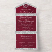 Romantisches Herz, Band und Glitzer auf Burgund All In One Einladung (Innen Boden)