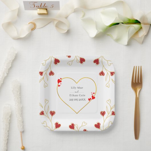 Romantisches Herz Blumenmuster Pappteller (Hochzeit)