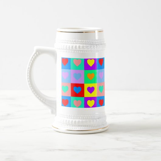 Romantisches Herz - Farbenfrohe Muster Pop Art Bierglas (Links)