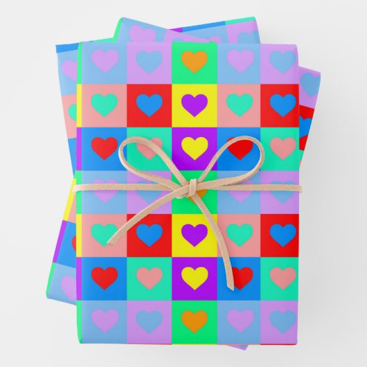 Romantisches Herz - Farbenfrohe Muster Pop Art Geschenkpapier Set (Beispiel)