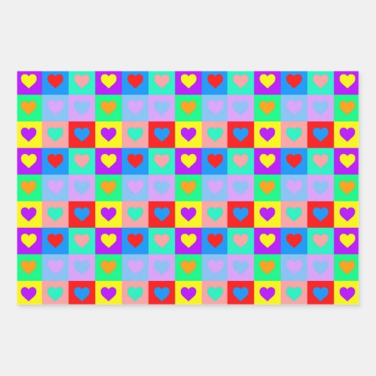 Romantisches Herz - Farbenfrohe Muster Pop Art Geschenkpapier Set (Vorderseite)
