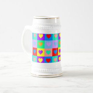 Romantisches Herz Farbige Muster Pop Art Bierglas