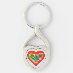 Romantisches Herz mit Beeren und Blättern Schlüsselanhänger