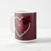 Romantisches Herz mit Perlenrand Kaffeetasse (Vorderseite Links)