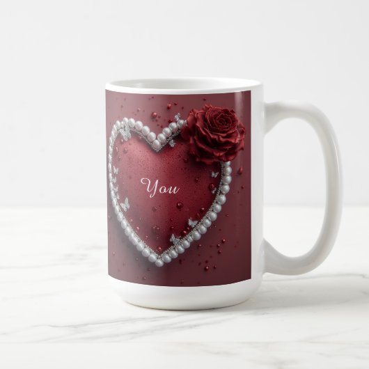 Romantisches Herz mit Perlenrand Kaffeetasse (Rechts)