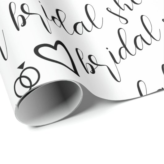 Romantisches Herz Rings Black Pattern Brautparty Geschenkpapier (Rolleneckpunkt)