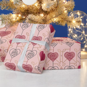 Romantisches Herz & Rosen Nahtloses Valentinstag-W Geschenkpapier