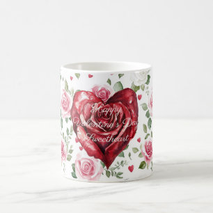 Romantisches Herz Rote Rose Floral Valentinstag Kaffeetasse