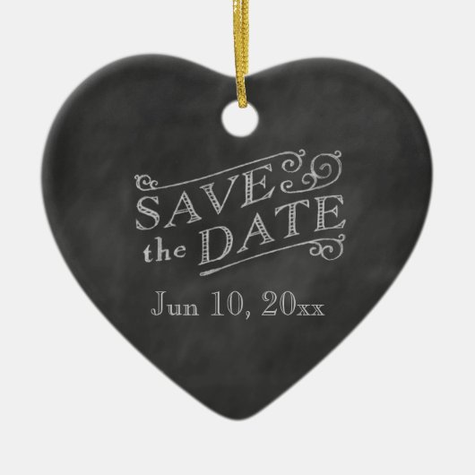 Romantisches Herz Save the Date auf Tafel Keramik Ornament (Vorne)