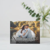 Romantisches Herz-Script-Foto Save the Date Ankündigungspostkarte (Stehend Vorderseite)