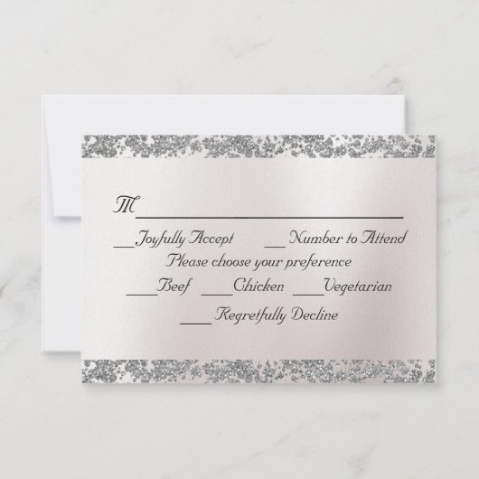 Romantisches Herz, Tauben & Glitzer - Alter RSVP Karte (Rückseite)