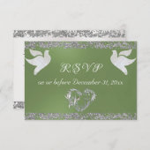 Romantisches Herz, Tauben & Glitzer - Alter RSVP Karte (Vorne/Hinten)