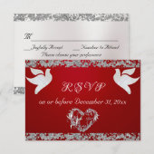 Romantisches Herz, Tauben & Glitzer - Rot RSVP Karte (Vorne/Hinten)