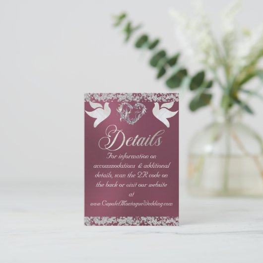 Romantisches Herz, Tauben und Glitzer, QR Code - L Begleitkarte (Stehend Vorderseite)