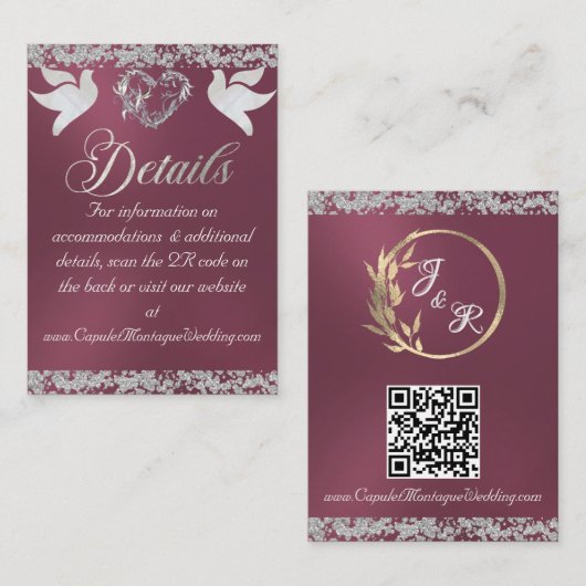 Romantisches Herz, Tauben und Glitzer, QR Code - L Begleitkarte (Vorne/Hinten)