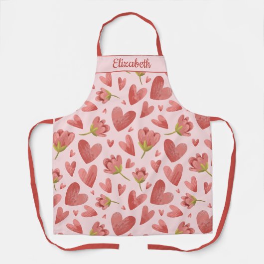 Romantisches Herz und Blumendesign in rosa Tönen Schürze (Vorderseite)
