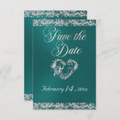 Romantisches Herz und Glitzer auf Aquamarin Save The Date (Vorne/Hinten)
