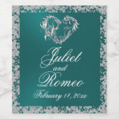 Romantisches Herz und Glitzer auf Aquamarin Weinetikett (Einzelnes Label)