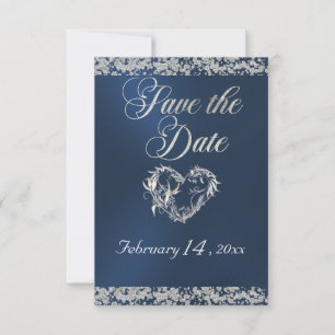 Romantisches Herz und Glitzer auf Blue Save The Date
