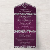 Romantisches Herz und Glitzer auf Plum All In One Einladung (Innen Boden)