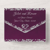 Romantisches Herz und Glitzer auf Plum All In One Einladung (Rückseite)