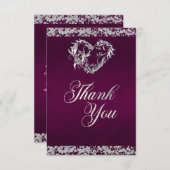 Romantisches Herz und Glitzer auf Plum Dankeskarte (Vorne/Hinten)