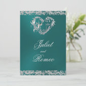 Romantisches Herz und Glitzer bei Aquamarinen Hoch Einladung (Stehend Vorderseite)