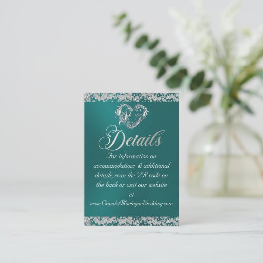 Romantisches Herz und Glitzer, QR-Code auf Aquamar Begleitkarte (Stehend Vorderseite)