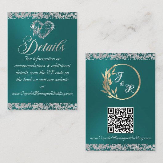 Romantisches Herz und Glitzer, QR-Code auf Aquamar Begleitkarte (Vorne/Hinten)