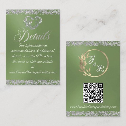 Romantisches Herz und Glitzer, QR-Code auf der Bil Begleitkarte (Vorne/Hinten)