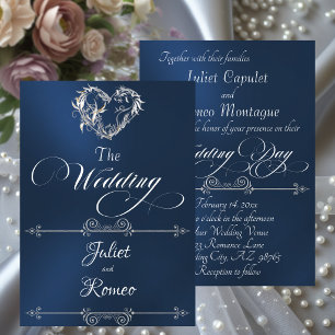 Romantisches Herz und Kalligrafie auf Blau - Hochz Einladung