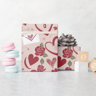 Romantisches Herz und Rose Nahtloses Muster Geschenkpapier