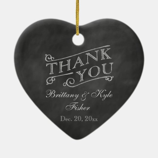 Romantisches Herz Vielen Dank auf Chalkboard Keramik Ornament (Hinten)