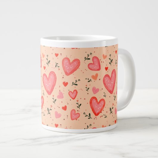 Romantisches Herzen-Muster Keramik-Kaffeetasse Jumbo-Tasse (Vorderseite Rechts)