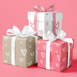 Romantisches Herzmuster in Blau, Kaffee und Weiß Geschenkpapier Set