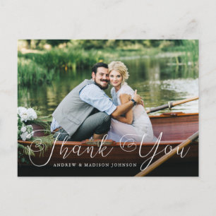 Romantisches Herzschrift-Foto Hochzeit Danke Postkarte